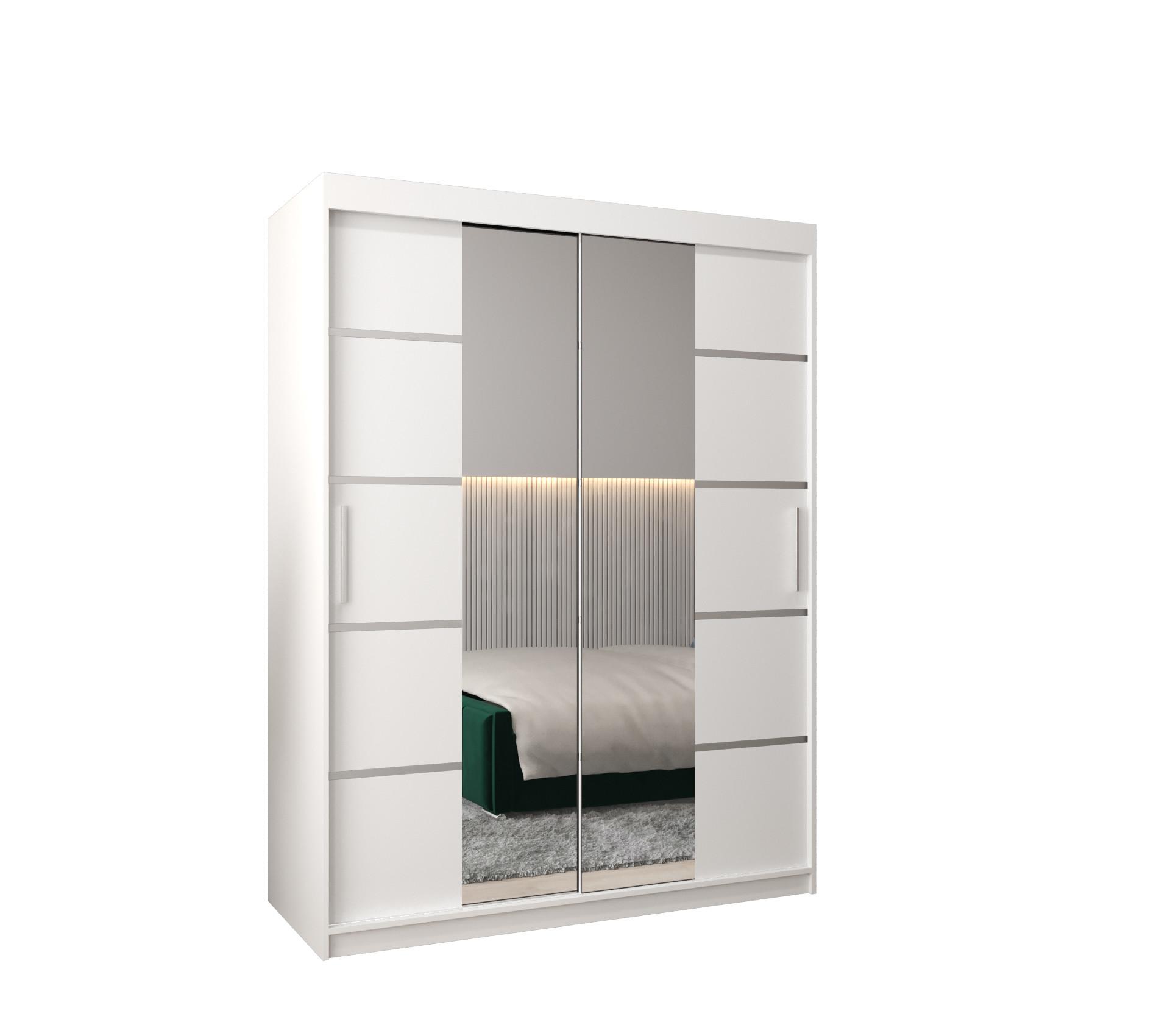 SCHWEBETÜRENSCHRANK 200/150/62 2-türig - Silberfarben/Weiß, Holz/Kunststoff (150/200/62cm) - MÖBEL KRYSPOL