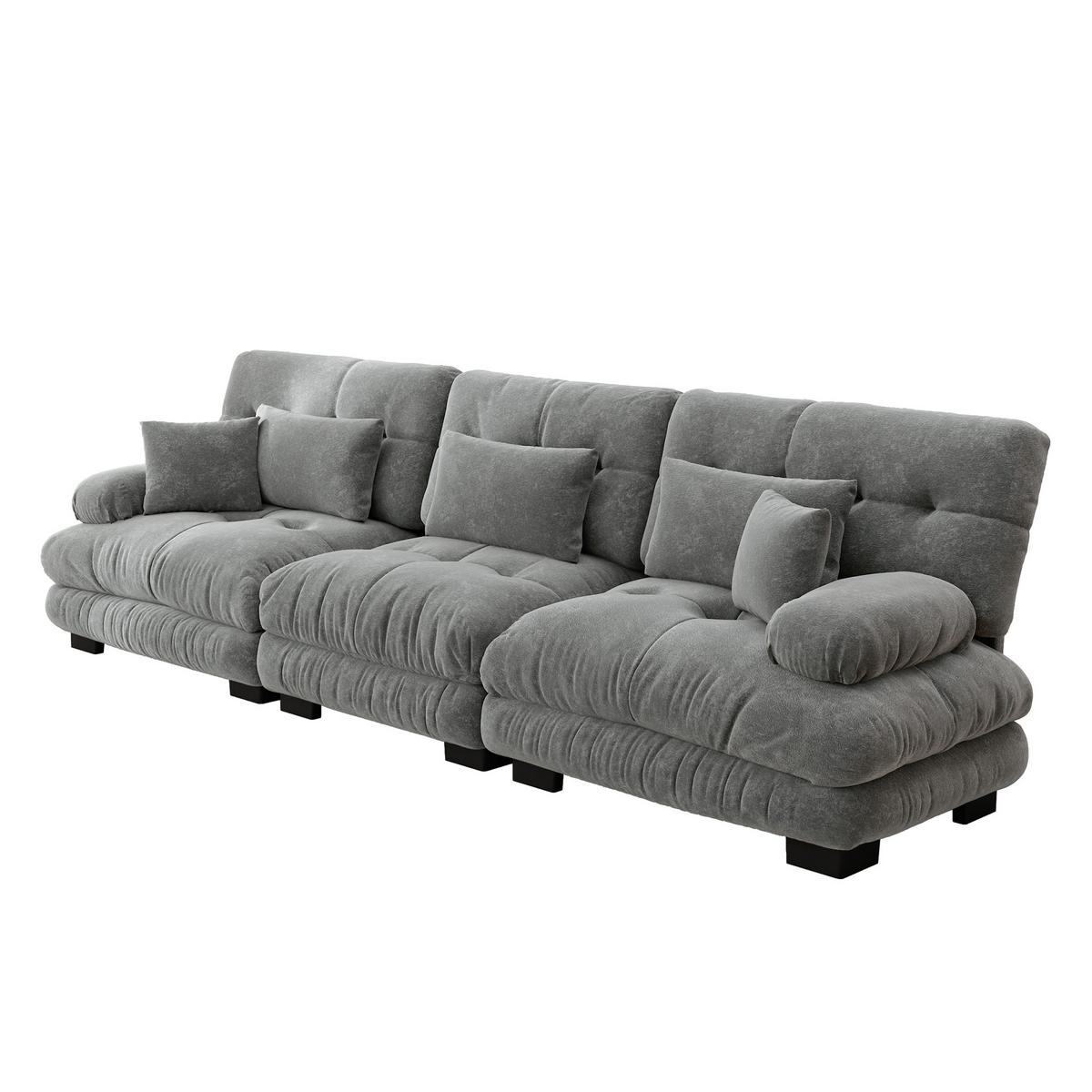 SOFA Stoff – 3-Sitzer mit Kissen - Grau, Holzwerkstoff/Textil (313/81/77cm) - Urban Meuble