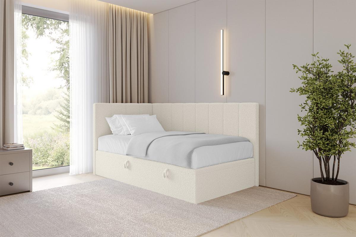 EINZELBETT Jugendbett mit Bettkasten Rechts, ohne Matratze - LOVY 90x200 Beige - Hellbraun, Holzwerkstoff/Textil (90/200cm) - ALTDECOR