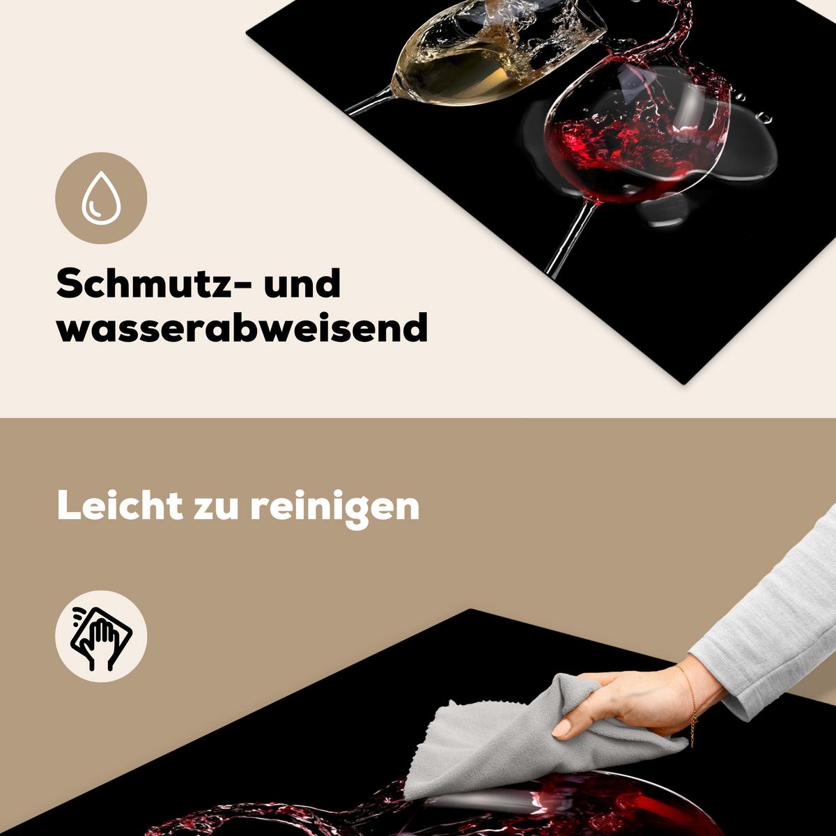 HERDABDECKPLATTE Rotwein - Weißwein - Glas - Schwarz Induktionsmatte 77x51 cm - Weinrot, Kunststoff (77/51/0.2cm) - MuchoWow