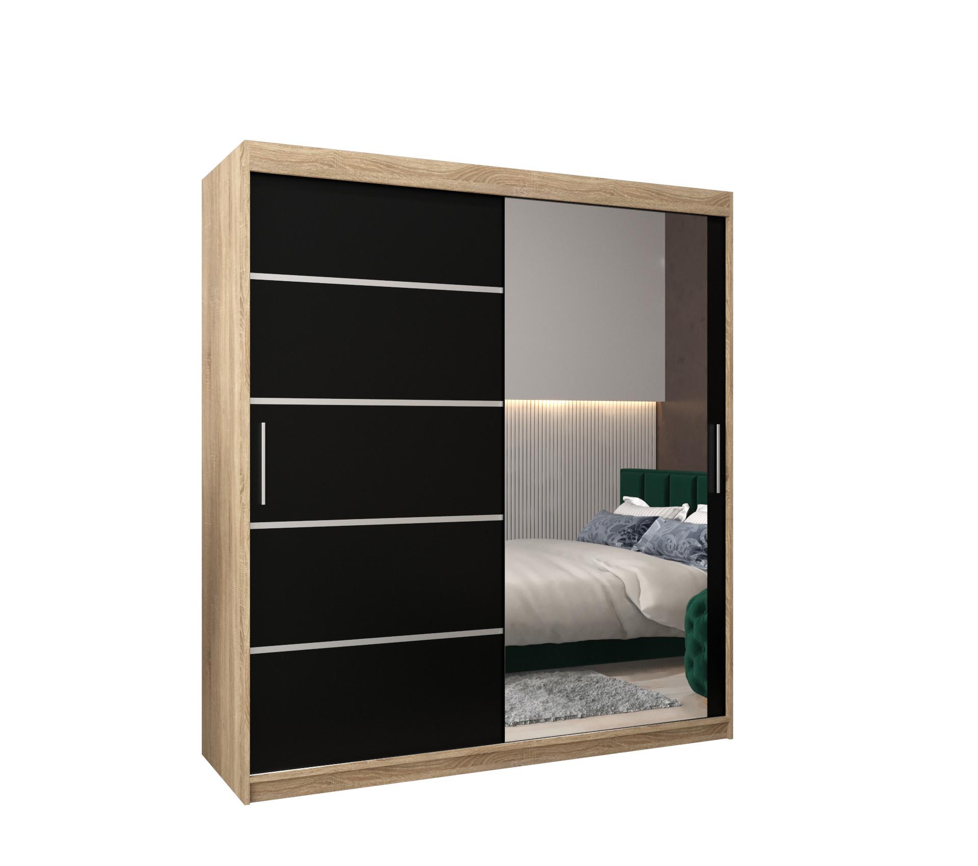 SCHWEBETÜRENSCHRANK 200/180/62 2-türig - Silberfarben/Schwarz, Holz/Kunststoff (180/200/62cm) - MÖBEL KRYSPOL