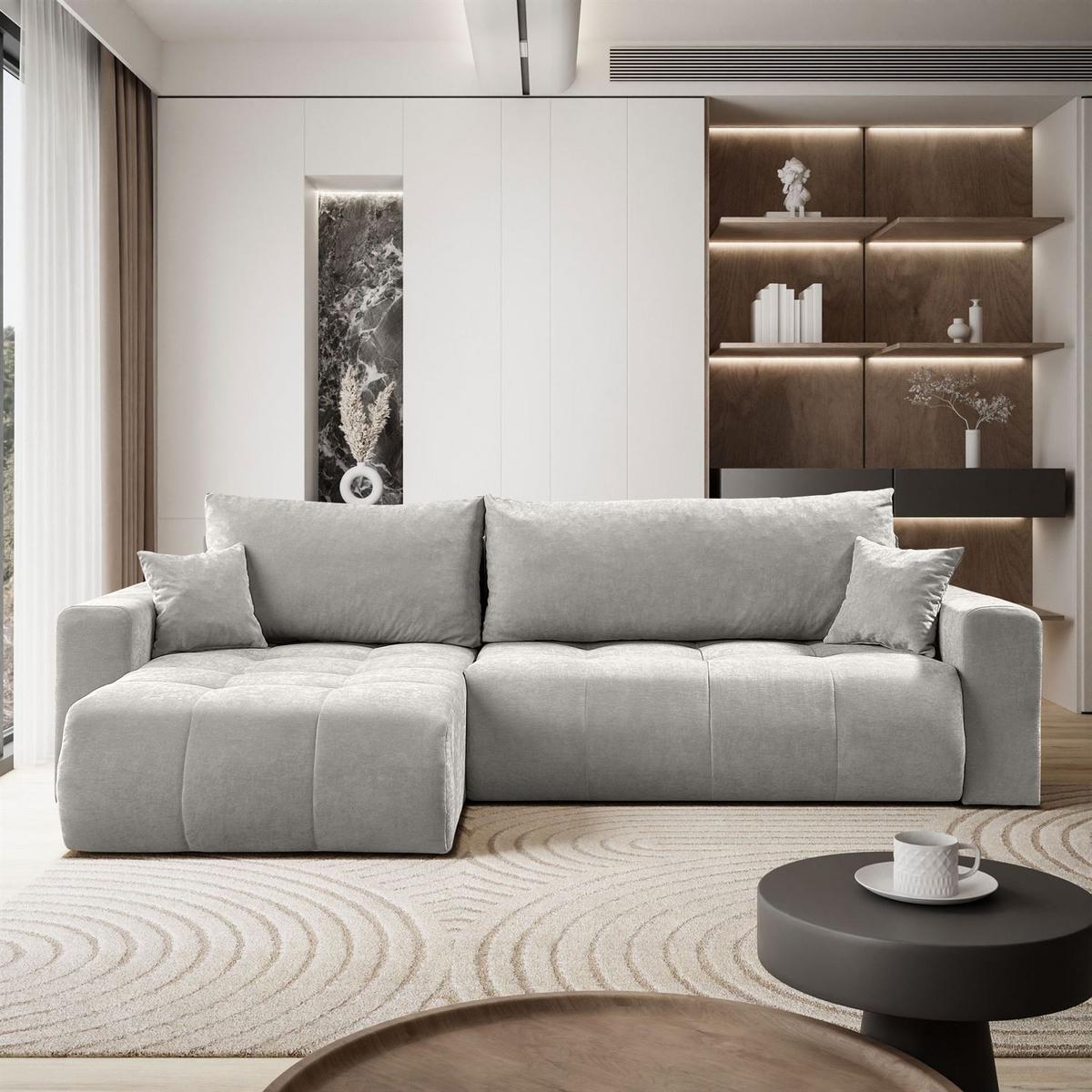 ECKSOFA Gepolstertes CLOUD mit Schlaffunktion und Bettkasten, Wind 84 - Grau, Textil (277/143cm) - Lookway