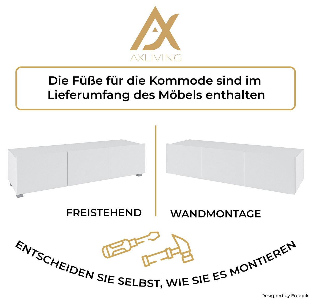 WOHNWAND Kossana 4 Modern Schwarz/Weiß 255/142/43 cm Modern Style - Schwarz/Weiß, Holzwerkstoff/Kunststoff (255/142/43cm) - AX Living