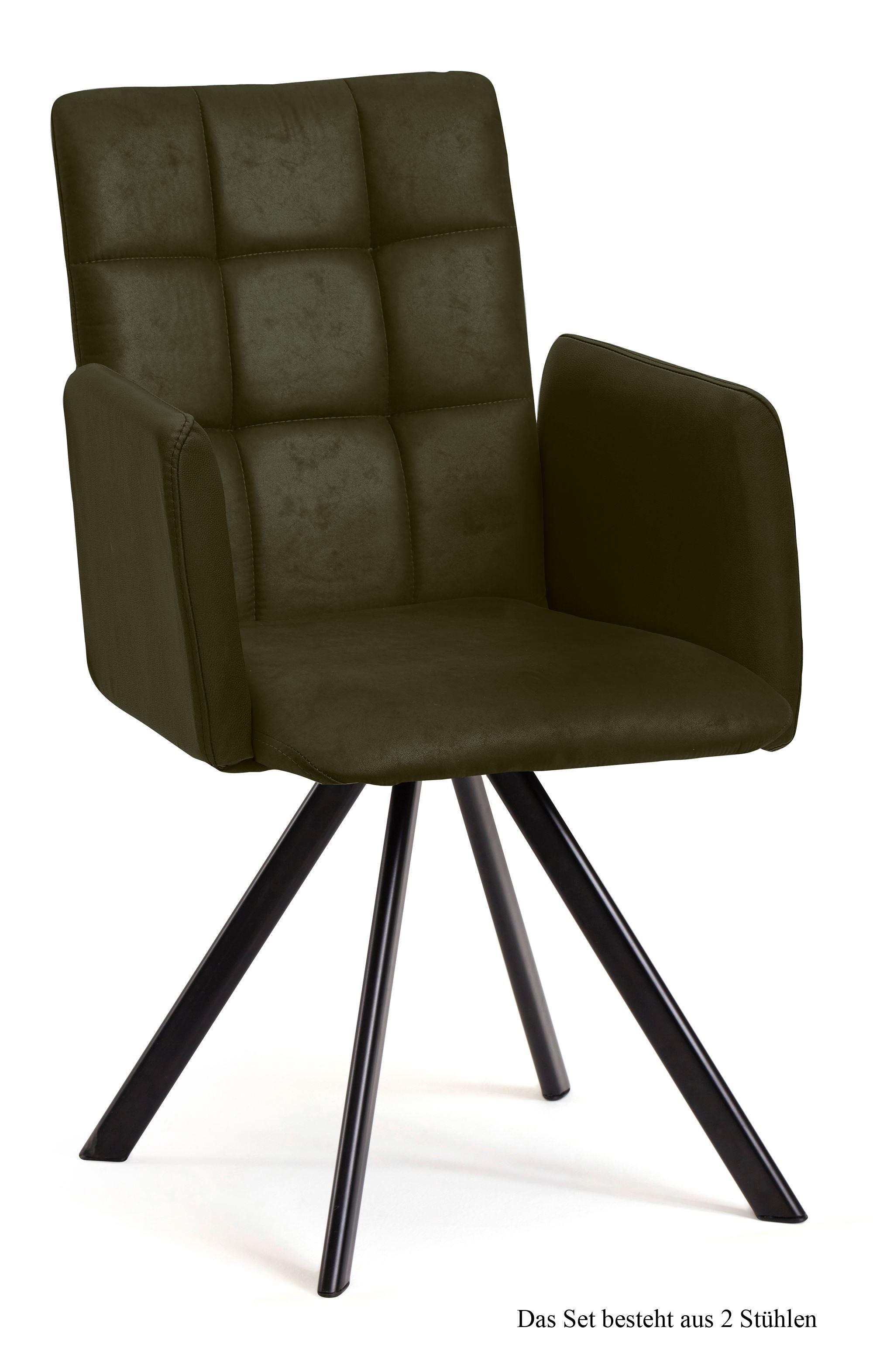 ARMLEHNSTUHL drehbar (2er-Set) Despo 52x91x60 Schwarz/Khaki - Dunkelgrün/Schwarz, Kunststoff (60/91/52cm) - 58aufmkessel
