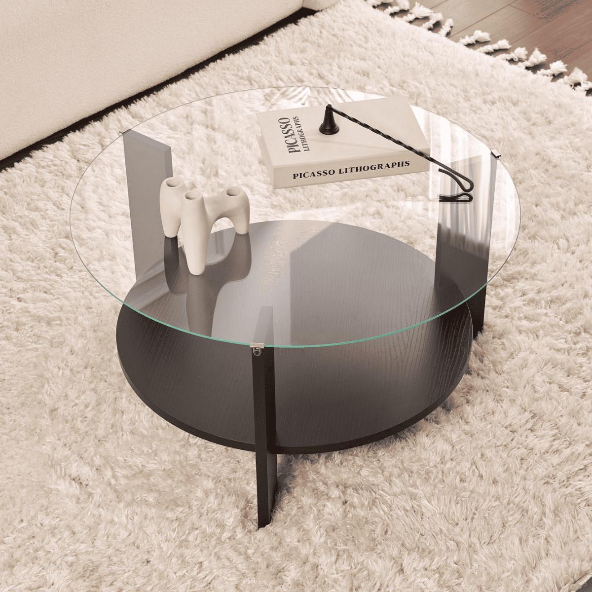 COUCHTISCH mit 2 Platten, davon eine aus gehärtetem Glas 75/75/40 cm - Eichefarben, Holzwerkstoff (7.5/75/40cm) - Calicosy