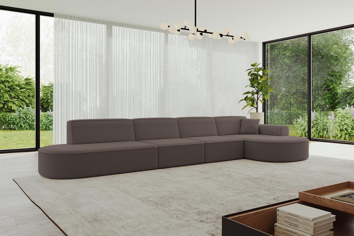 ECKSOFA Ottomane Rechts MARI-L3 - 413x171x79 cm Braun Bouclé - Schwarz/Braun, Holzwerkstoff/Kunststoff (171/413cm) - ALTDECOR
