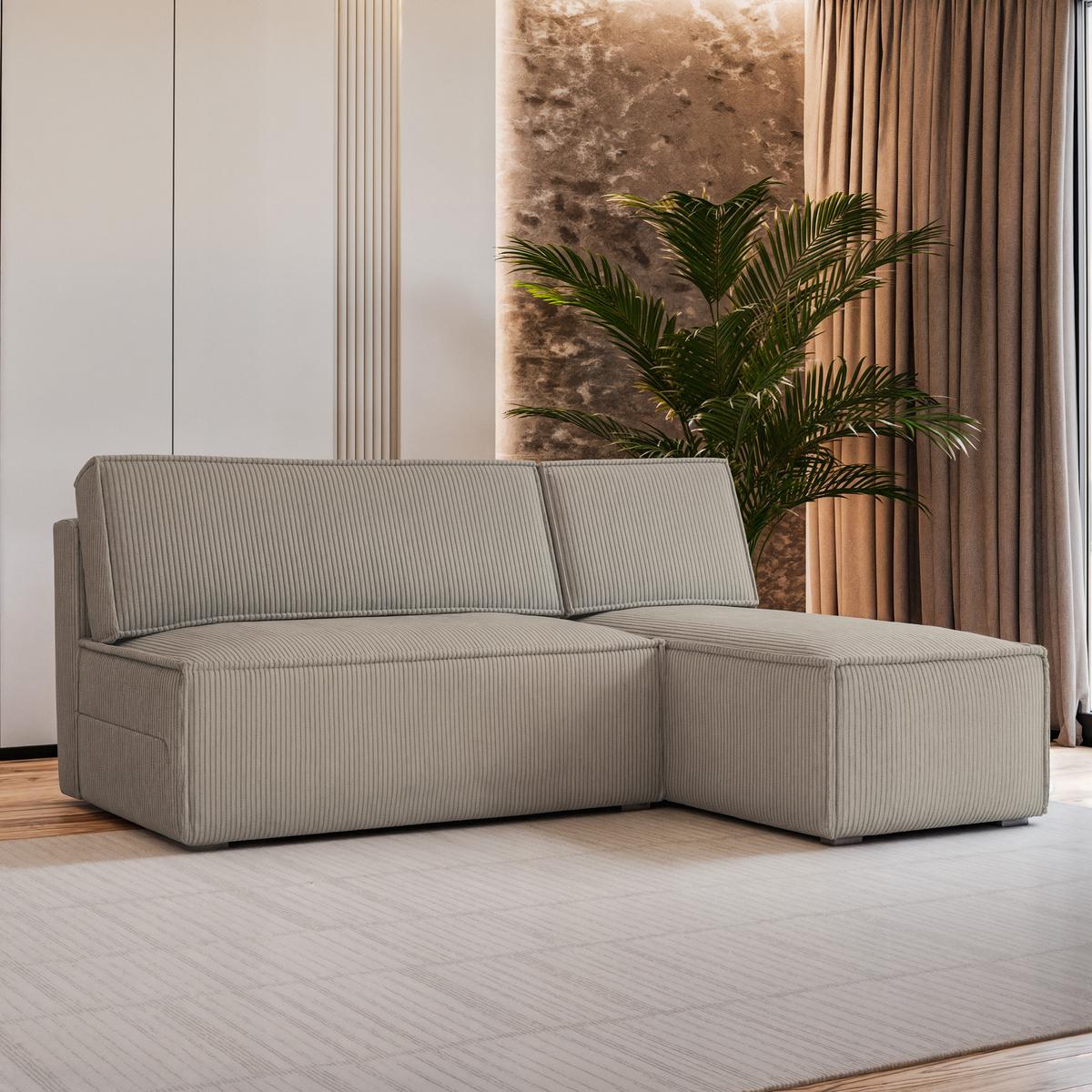 ECKSOFA BRISO P Beige Kordstoff mit Schlaffunktion - Beige/Grau, Holz/Kunststoff (200/140cm) - MASSENO