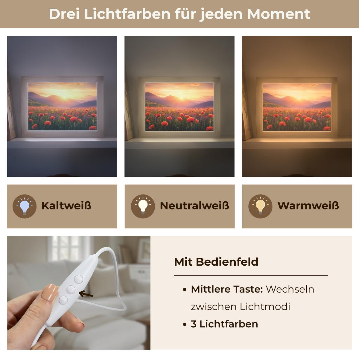 TISCHLEUCHTE Landschaft - Sonnenuntergang - Blumenfeld 20x15 cm - Dunkelblau, Holzwerkstoff (8/20/15cm) - OnlyWow
