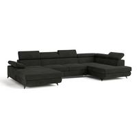 WOHNLANDSCHAFT RUBANO R-S Schwarz Velours-Stoff mit Schlaffunktion - Schwarz, Holz (339/89/190cm) - MASSENO