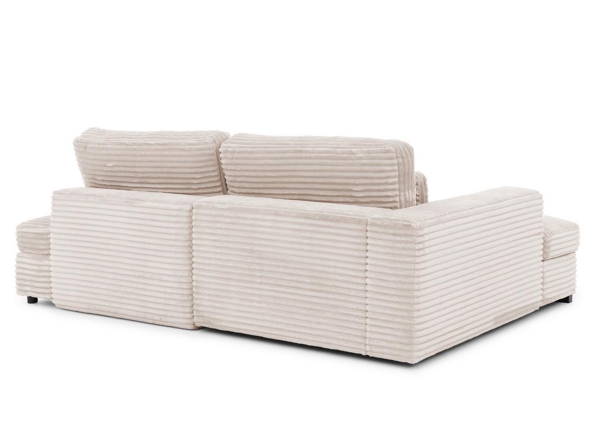 ECKSOFA Wolke mit tiefer Sitzfläche, Schlaffunktion und praktischem Bettkasten aus weichem Hellbeige Cordstoff - Beige/Schwarz, Holz/Kunststoff (162/225cm) - S-Style