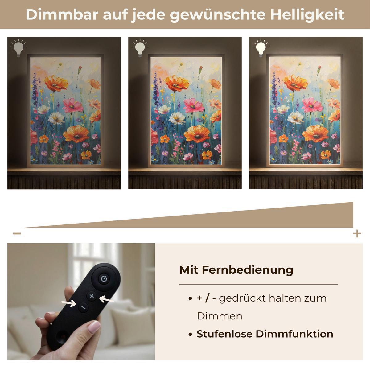 WANDLEUCHTE MIT AKKU Blumen - Natur - Aquarell - Kunst 40x60 cm - Multicolor, Holzwerkstoff (40/60/8cm) - OnlyWow