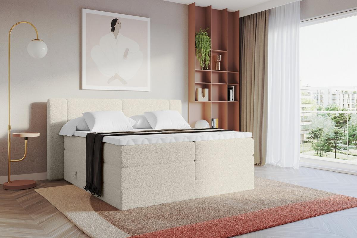 BOXSPRINGBETT mit Matratze H3/H4 - EVON KING - 180x200 cm Beige - Kaschmir, Holzwerkstoff (180/200cm) - ALTDECOR