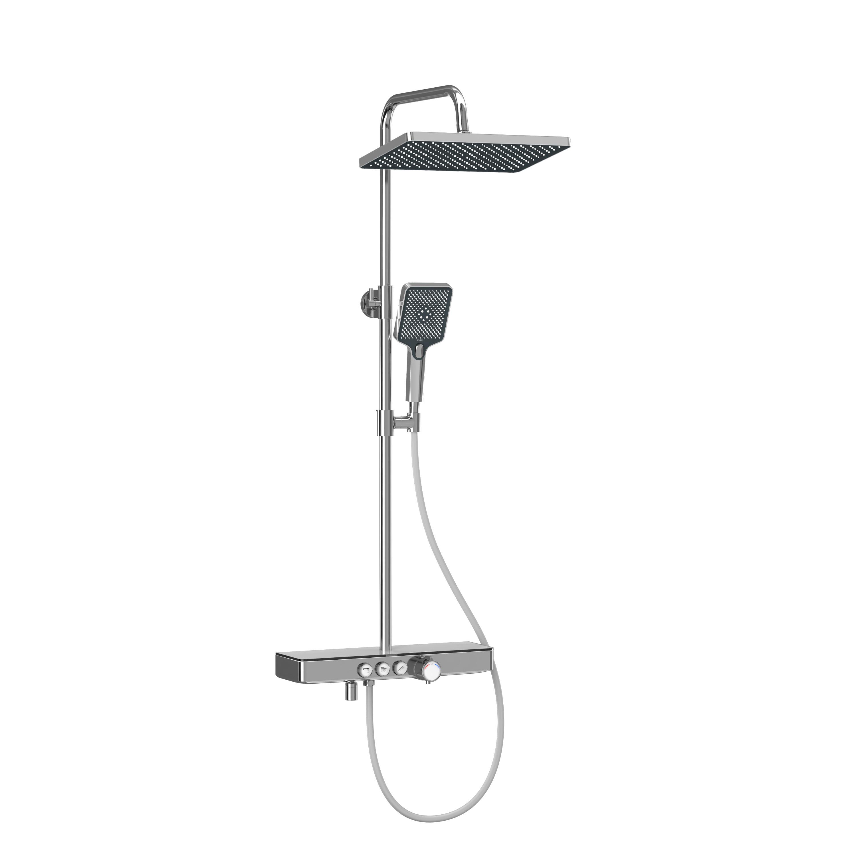 ÜBERKOPFBRAUSESET mit Drei Wasserauslassmethoden Thermostat mit Ablage Chrom - Chromfarben, Metall (44.5/127/45cm) - EMKE