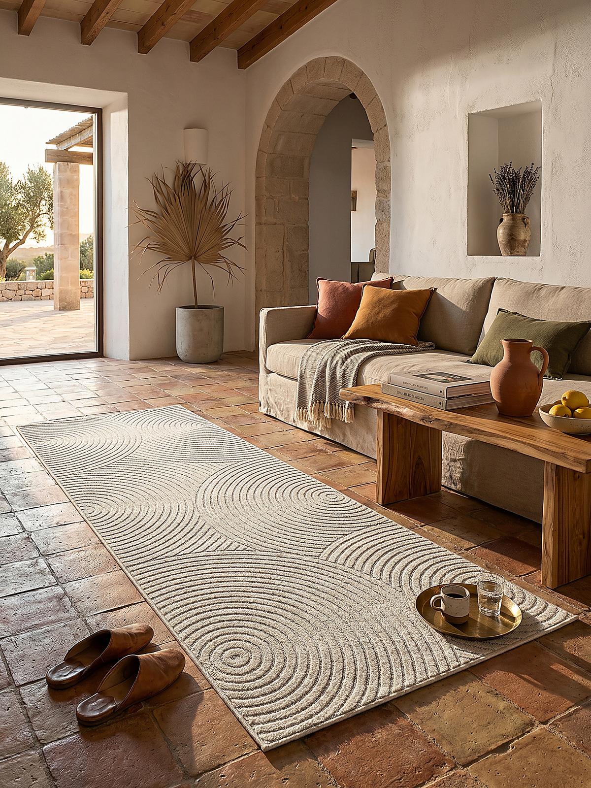 TEPPICH Outdoor Geometrisch MEZEN Polypropylen Creme 80 x 250 cm - Beige, Textil (80/250cm) - KADIMA DESIGN