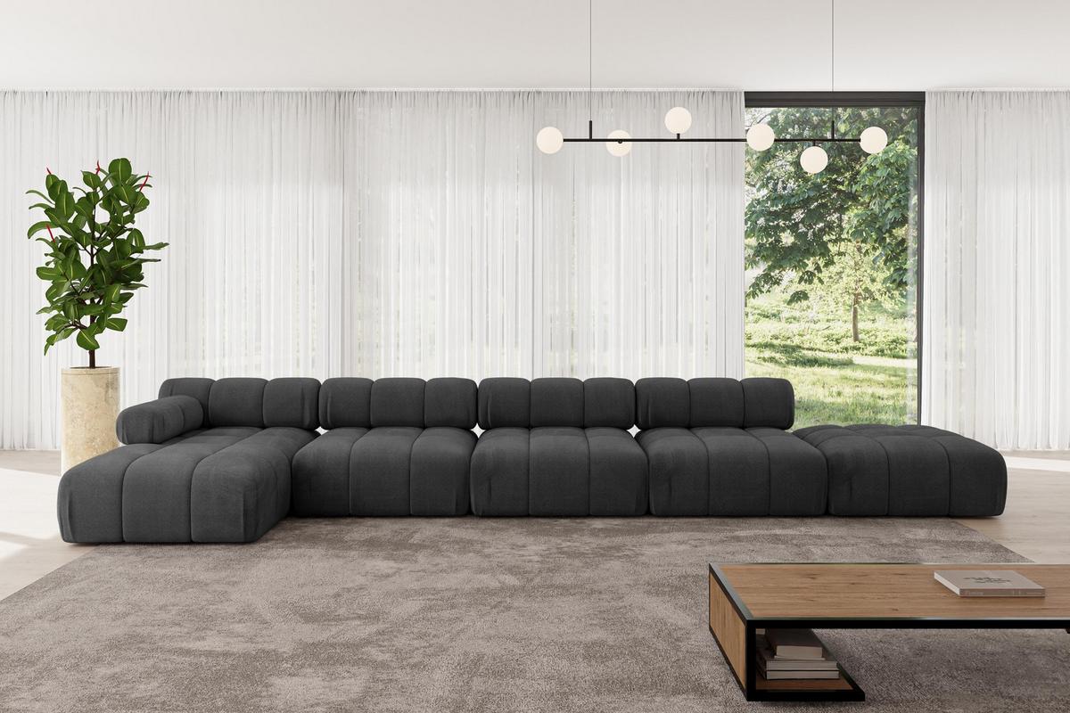 ECKSOFA modulares Sofa Lizur-L3 - 475x160x70 cm Schwarz Velours - Schwarz, Holzwerkstoff/Textil (475/160cm) - ALTDECOR