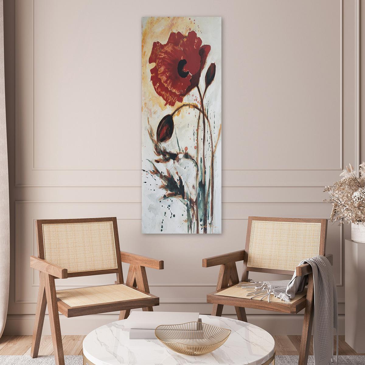 WANDBILD gemalte mohnblume - Rot, Textil (30/90cm) - Feeby