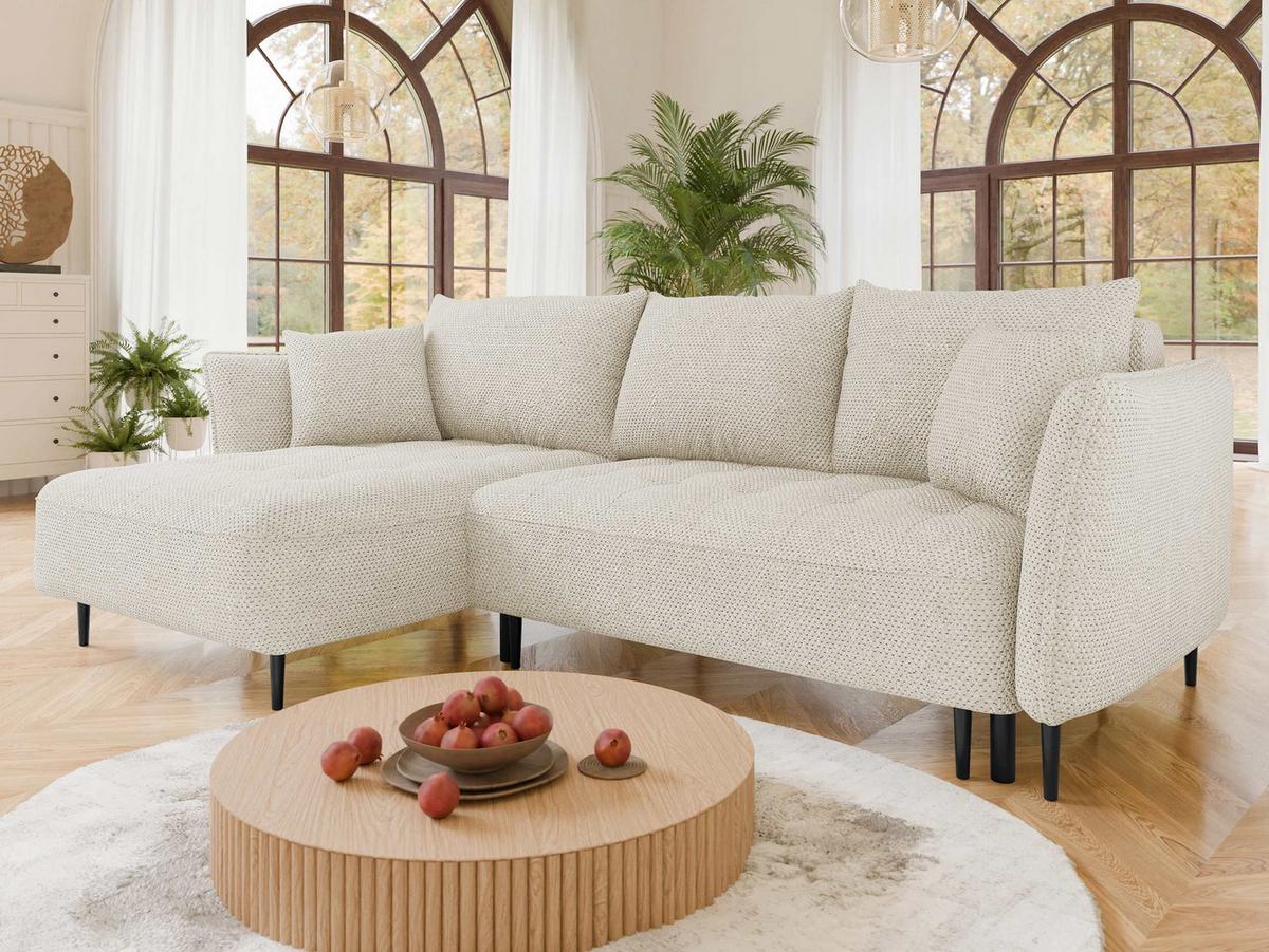 ECKSOFA Bari, Seite: Links - Creme/Schwarz, Holz/Textil (276/158cm) - MIRJAN24