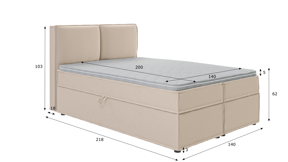 BOXBETT Eclipse 140/200 cm Beige Luxusmicrofaser - Beige/Schwarz, Holz/Kunststoff (140/200cm) - S-Style Möbel