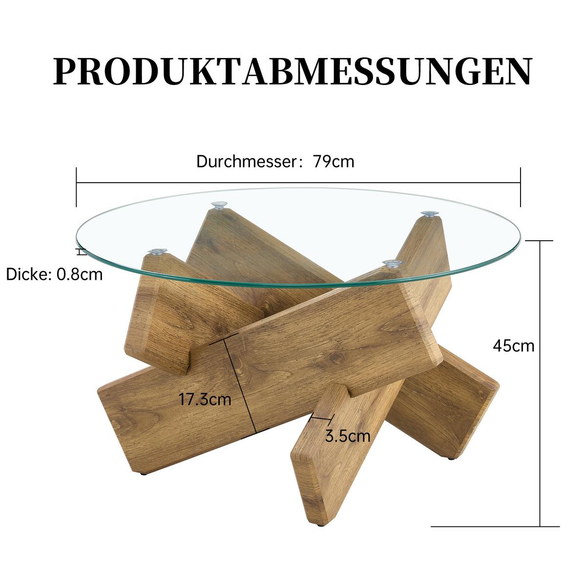 COUCHTISCH glas holzoptik kreuzgestell design - Wildeiche, Holzwerkstoff (79/79/45cm) - Urban Meuble