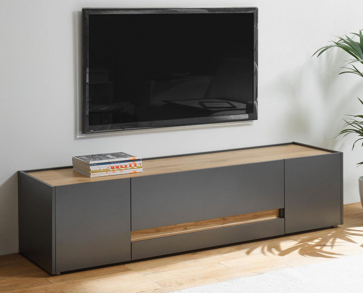 TV-LOWBOARD grau matt, Eiche Wotan 170 cm, TV Unterschrank mit viel Stauraum - Eiche Wotan/Grau, Holzwerkstoff/Kunststoff (170/40/45cm) - Furn.Design