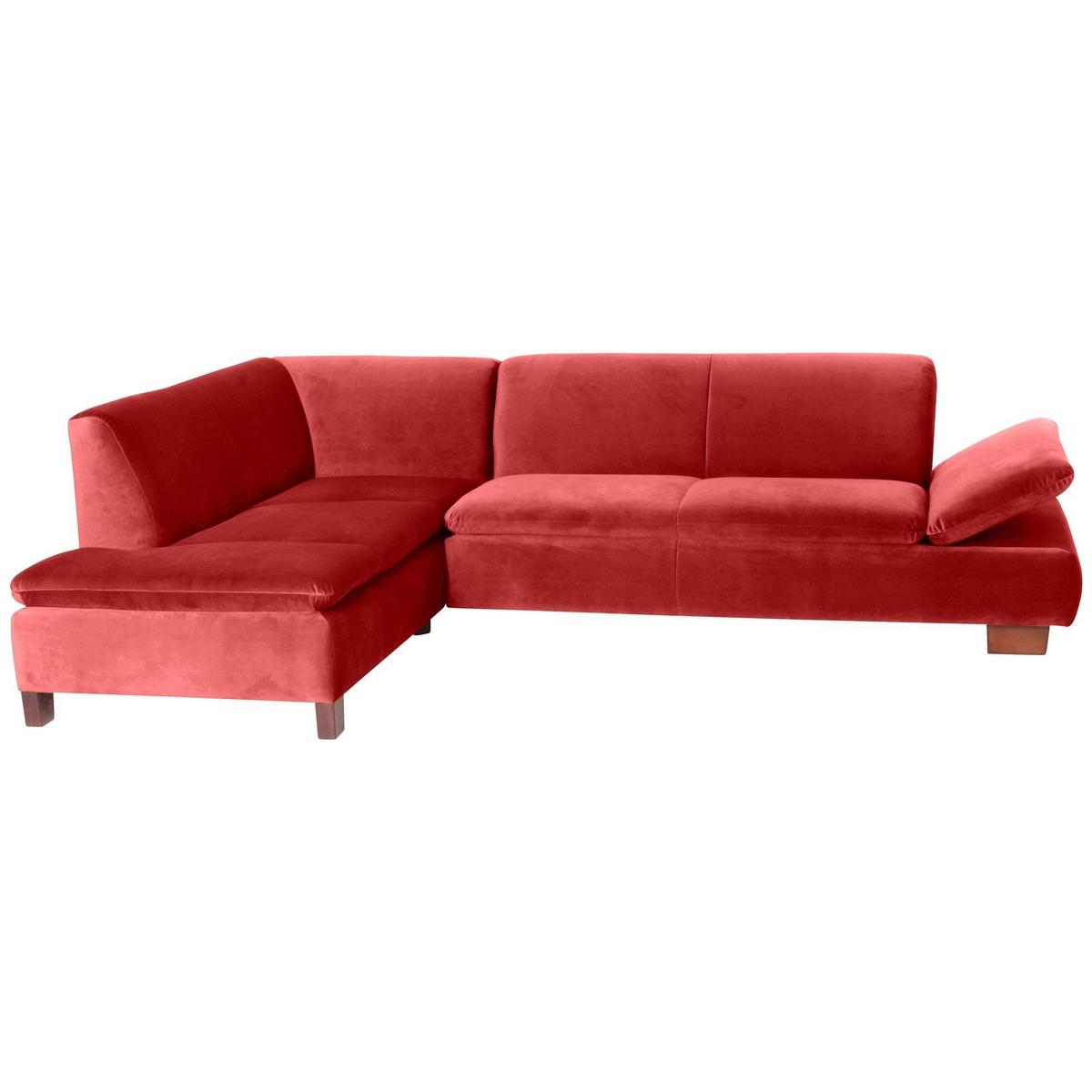 ECKSOFA mit Ottomane links Kaye Bezug Samtvelours Buche nussbaum dunkel / ziegel - Rot, Kunststoff (190/270cm) - 58aufmkessel