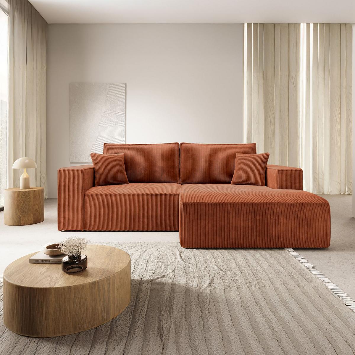 ECKSOFA Farese Mini mit Cordbezug Rostrot, rechts - Schwarz/Kupferfarben, Textil (167/240cm) - Selsey