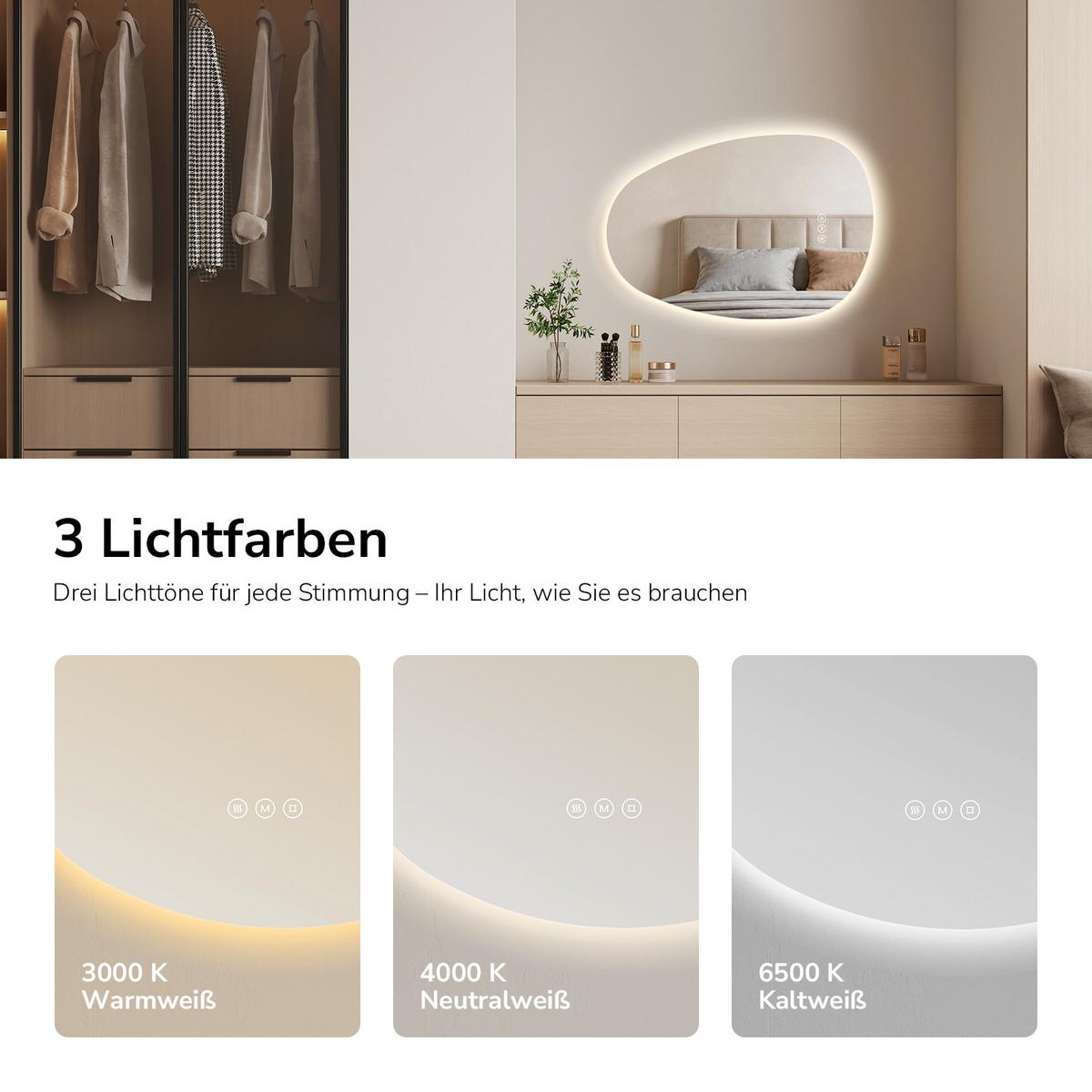BADSPIEGEL asymmetrisch mit LED-Beleuchtung, Antibeschlag, 65/45/2,5 cm - Transparent, Glas (45/65/2.5cm) - EMKE