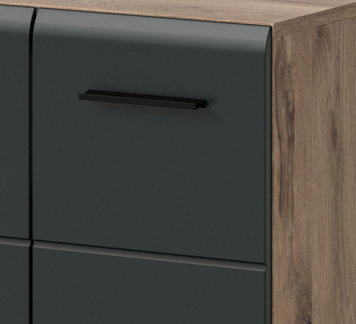 BADMÖBEL-SET 2-teilig schwarz matt, Eiche Nox, Set für Badezimmer und Gäste-WC, Breite 60 cm - Eichefarben/Schwarz, Glas/Holzwerkstoff (60/185/30cm) - Inn.Furn