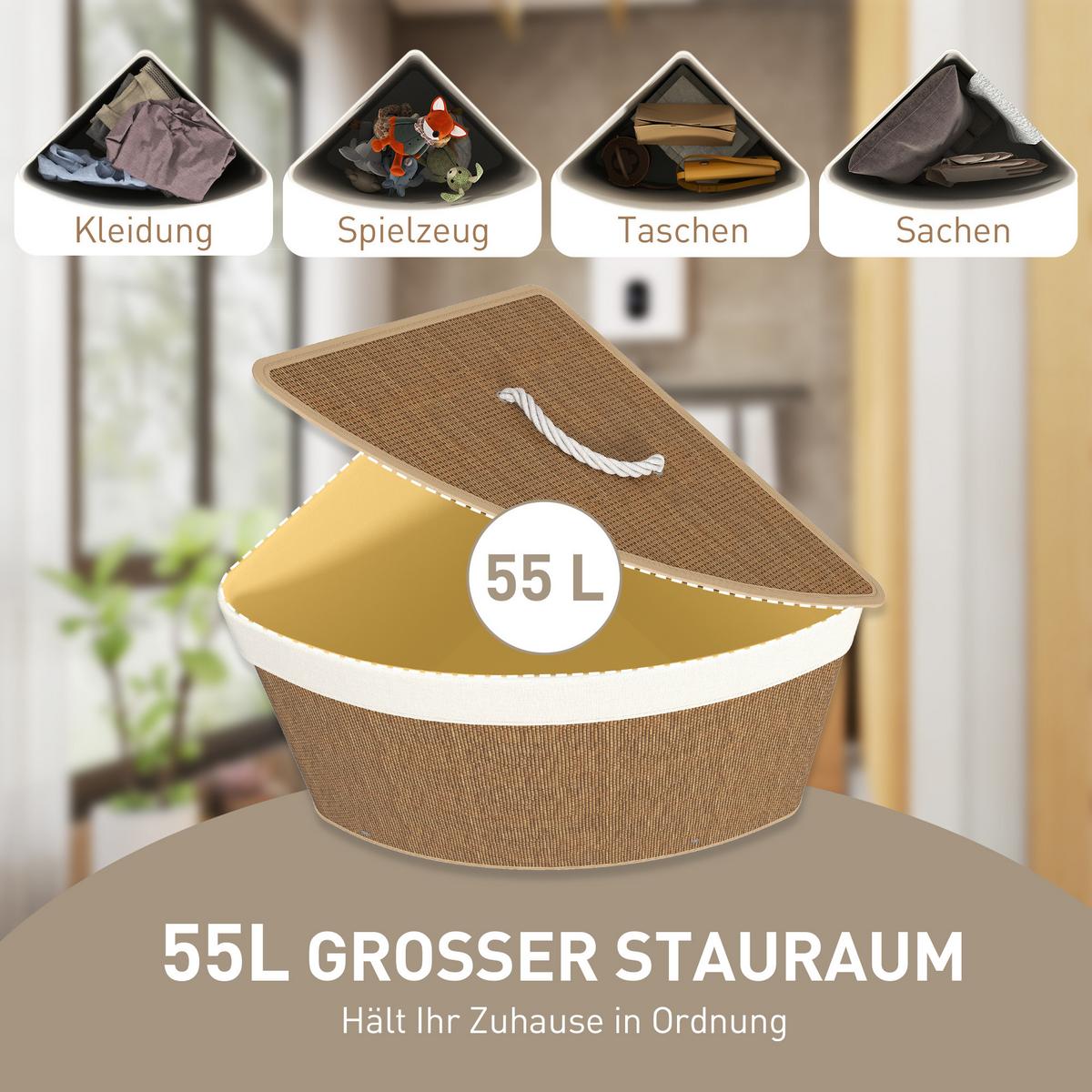 BAMBUS Wäschekorb mit Deckel 55 L Eck Wäschesammler mit herausnehmbar Wäschesack - Braun, Naturmaterialien (35/60/35cm) - HOMCOM