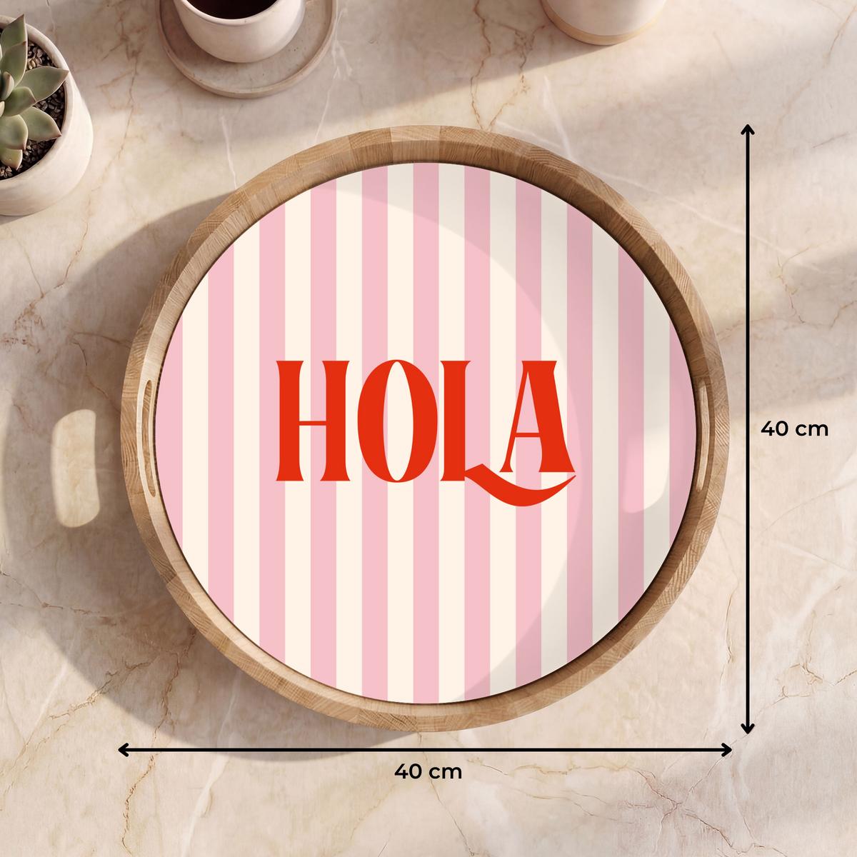TABLETT Hola - Zitat - Streifen - Pastell - Rosa - Rot - Weiß 40x40 cm - Rosa, Holz (40/5/5cm) - OnlyWow