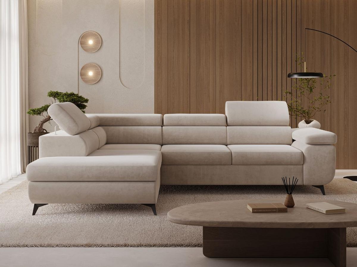 ECKSOFA Argon Beige Links - Beige/Schwarz, Holz/Textil (255/190cm) - Graingold