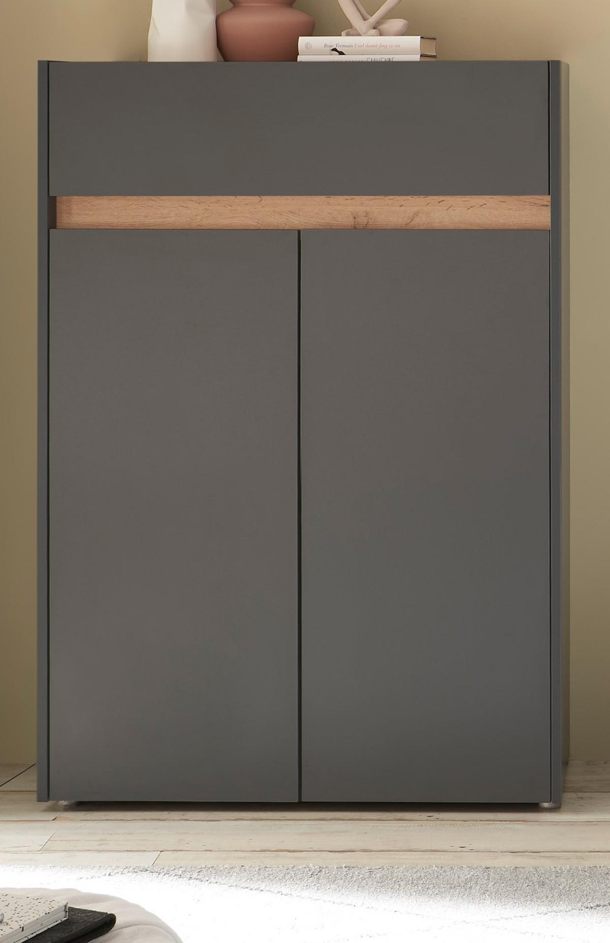 SCHUHSCHRANK grau matt, Eiche Wotan, Flurkommode 85 x 122 cm - Eiche Wotan/Schwarz, Holzwerkstoff/Kunststoff (85/122/122cm) - Furn.Design