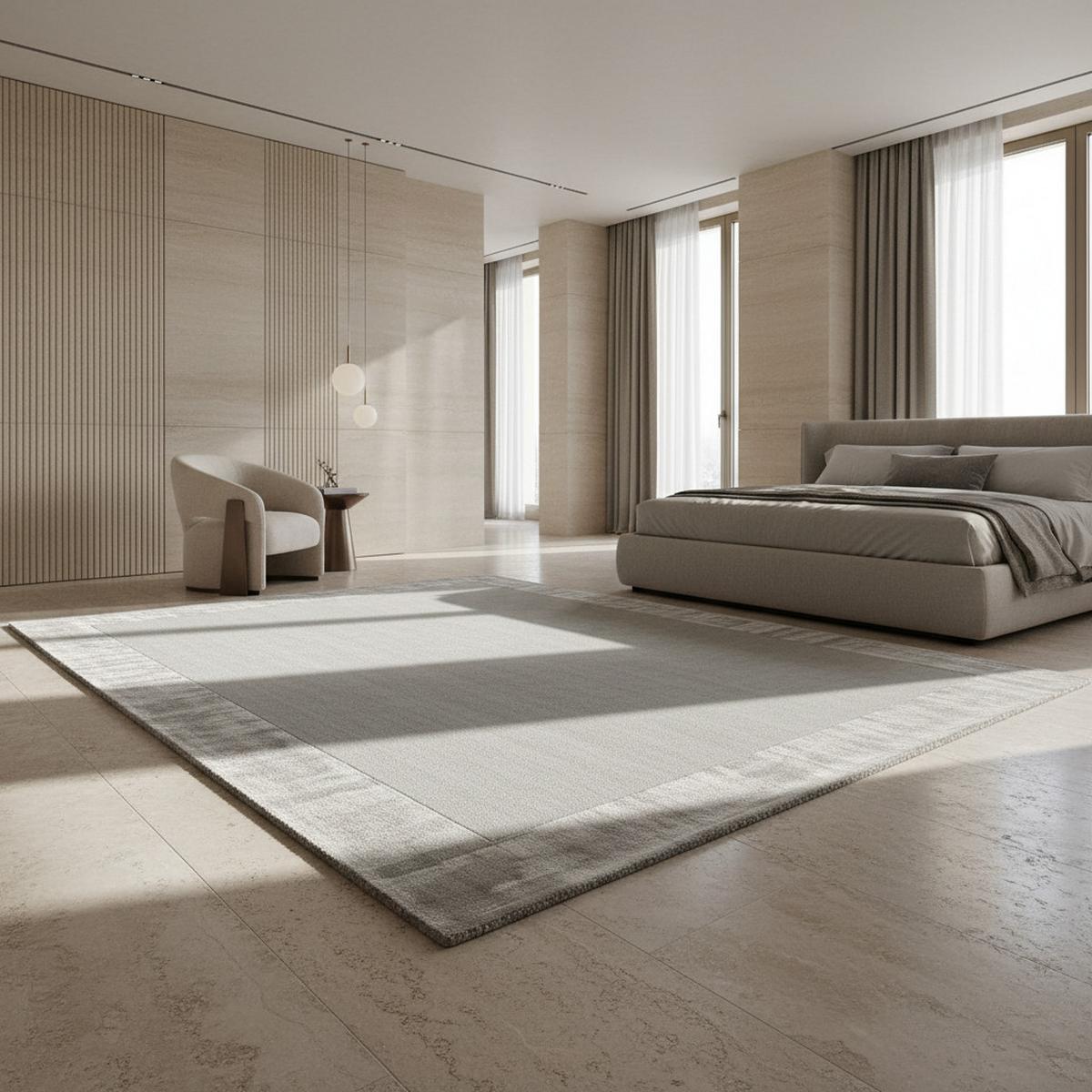 WOLLTEPPICH handgewebt TYNE, mit Bordüre, Silber, 120 x 170 cm - Silberfarben, Textil (120/170cm) - KADIMA DESIGN