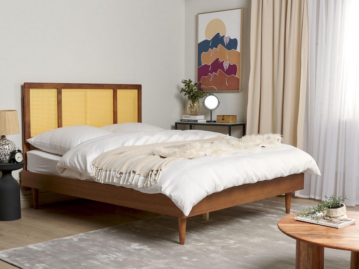 BETT mit Lattenrost 160/200 Gummibaumholz Braun Auray - Braun, Holz (160/200cm) - Beliani