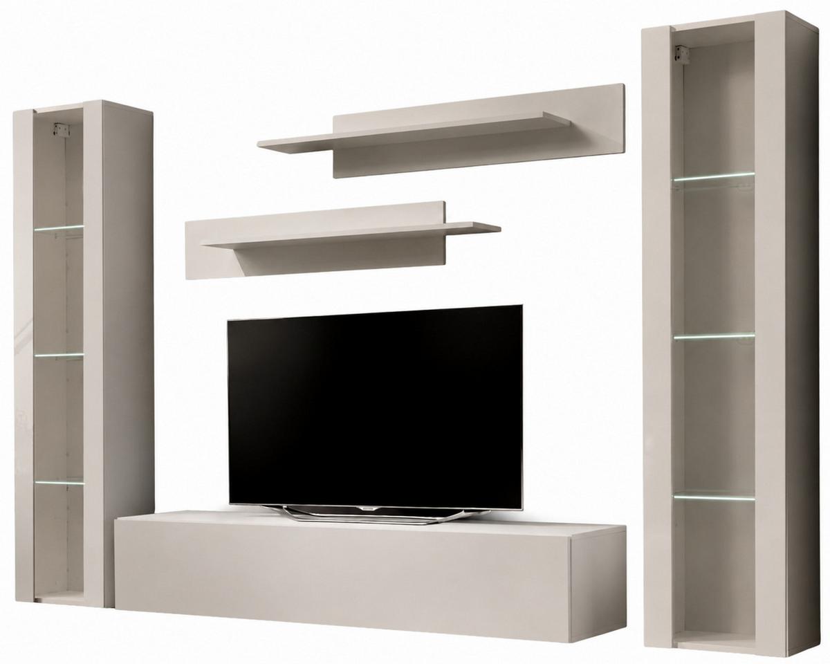 WOHNWAND Kaschmir 5-teilig 260 cm, Schrankwand hängend mit LED und Push-to-Open - Kaschmir, Glas/Holzwerkstoff (260/170/40cm) - Inn.Furn