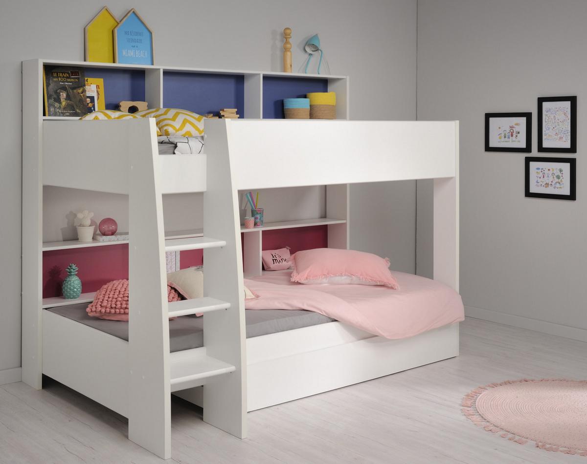 ETAGENBETT mit Bettschubkasten Jugendzimmer Hochbett 2x Liegefläche 90 x 200 cm - Blau/Pink, Holz/Holzwerkstoff (90/200cm) - Parisot Meuble