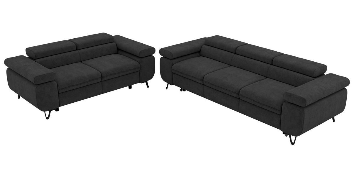 SITZGARNITUR PETERS 2+3 - Dunkelgrau Stukture - Dunkelgrau/Graphitfarben, Textil/Metall (262/76/99cm) - MKS