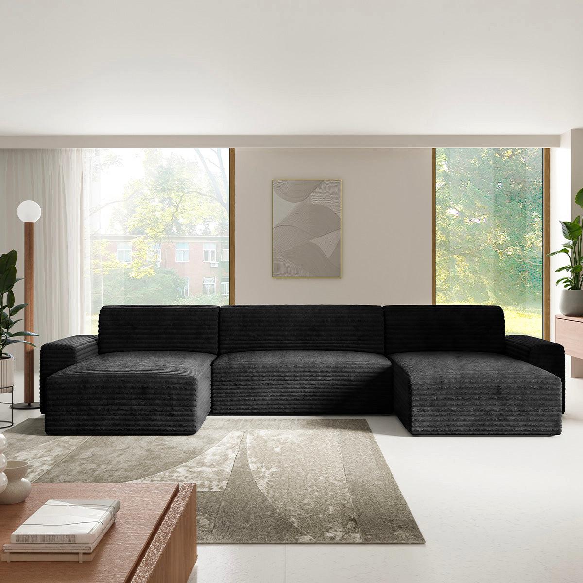 PANORAMASOFA Fabio 5 Sitzplätze Schwarz - Schwarz, Holz (405/82/185cm) - Petits-meubles
