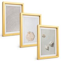 BILDER SET 3er Set - 20x30 cm Goldrahmen - Leichte Boho-Sandtexturen - Goldfarben, Kunststoff (20/30cm) - TULUP