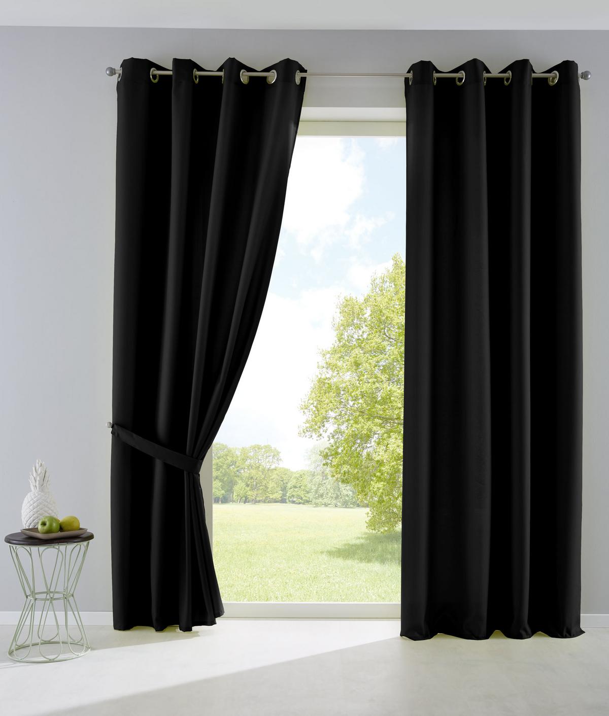 VORHANG 2ER SET PALERMO HxB 145x140 cm Schwarz - Schwarz, Textil (140/145cm) - Gardinenbox