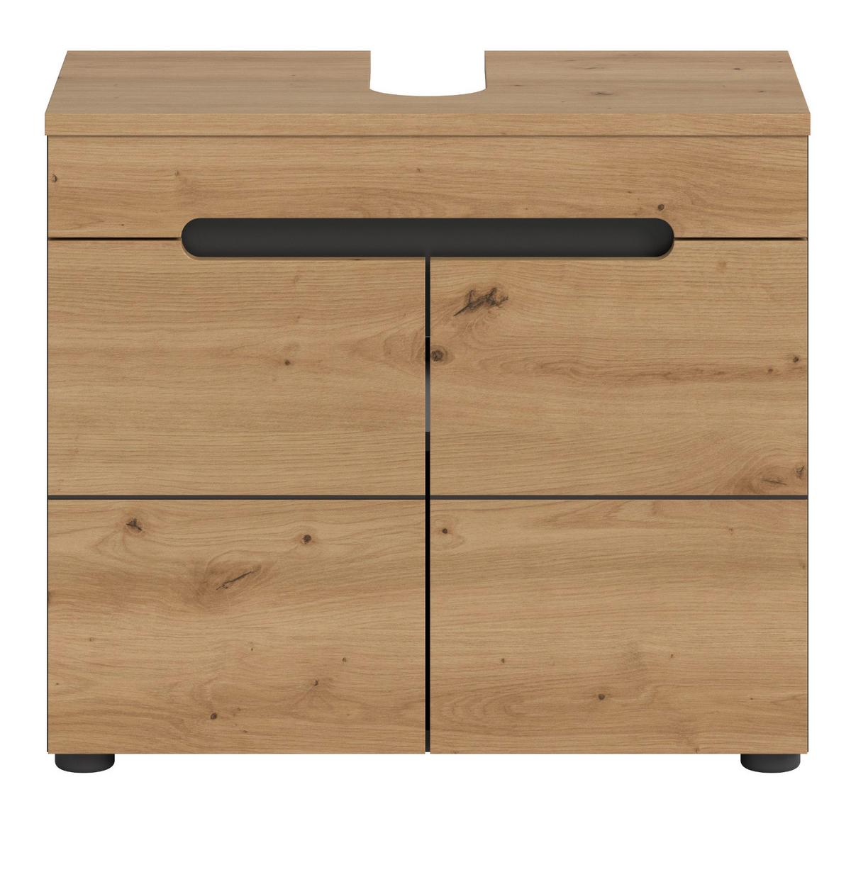 WASCHBECKENUNTERSCHRANK Eiche, grau 63 cm, Waschtisch mit Soft-Close - Eiche Artisan/Grau, Holz/Holzwerkstoff (63/55/34cm) - Inn.Furn