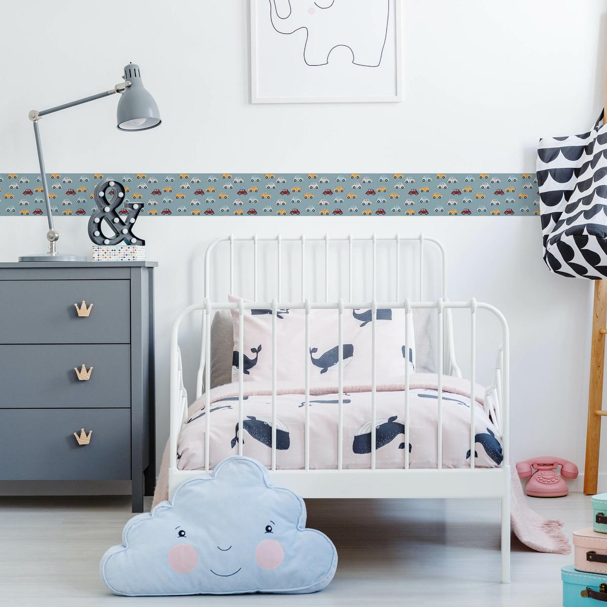 TAPETENBORDÜRE selbstklebend für Kinderzimmer bunte AUTOS Fahrzeuge - Beige/Rot, Papier (10/300/300cm) - Muralo