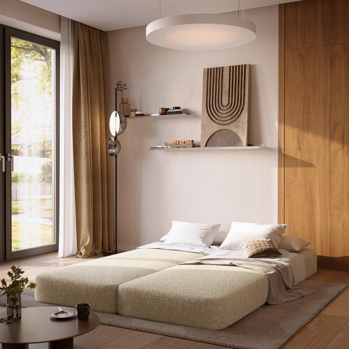 ECKSOFA SABI modulares Boneless Sofa mit Schlaffunktion Creme Boucle-Stoff - Creme, Textil (200/120cm) - MASSENO