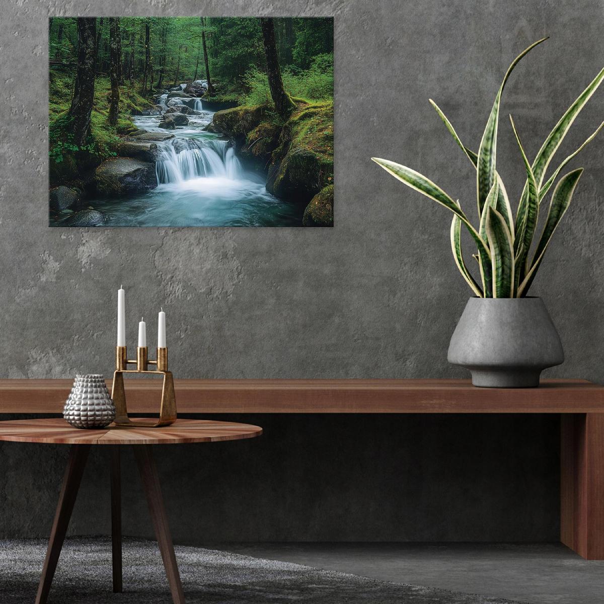 LEINWANDBILD Wasserfall Wald Natur Modern Wohnzimmer 60x40 - Multicolor, Holzwerkstoff (60/40cm) - Wallarena