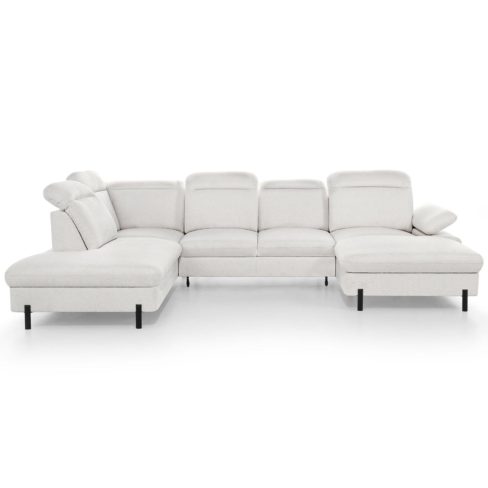 WOHNLANDSCHAFT Sora U mit Schlaffunktion und verstellbarer Sitztiefe, Kopfstützen und Armlehne, 365 cm, Hellbeige, Rechts - Beige/Schwarz, Textil (365/107/235cm) - Beautysofa