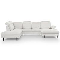 WOHNLANDSCHAFT Sora U mit Schlaffunktion und verstellbarer Sitztiefe, Kopfstützen und Armlehne, 365 cm, Hellbeige, Rechts - Beige/Schwarz, Textil (365/107/235cm) - Beautysofa