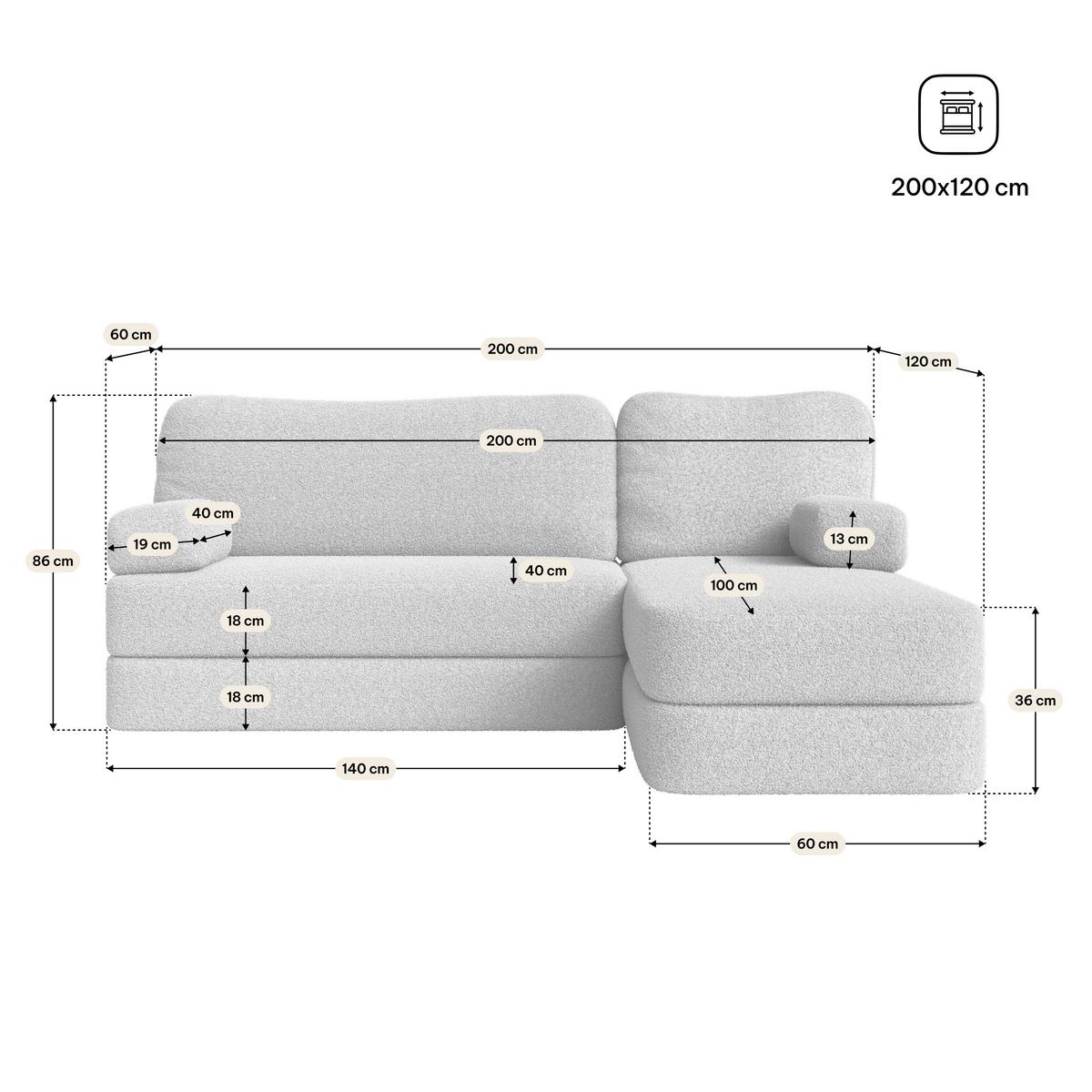 ECKSOFA SABI modulares Boneless Sofa mit Schlaffunktion Hellgrau Boucle-Stoff - Hellgrau, Textil (200/120cm) - MASSENO