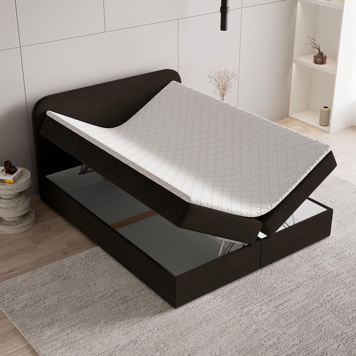 BOXBETT ARMEL 140x200 cm mit Matratze und Topper - Braun - Braun, Holz (140/200cm) - MASSENO
