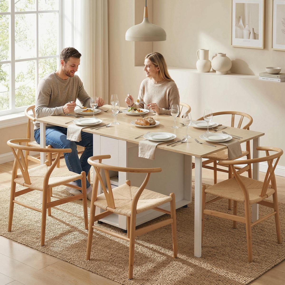 KLAPPTISCH MDF Weiß Naturholz - Weiß, Holz/Holzwerkstoff (168.2/85/73cm) - HOMCOM