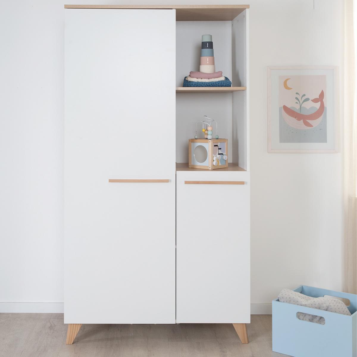KINDERKLEIDERSCHRANK Leon 2-türig - Honigeiche/Weiß, Holz/Holzwerkstoff (100/180/52cm) - Roba